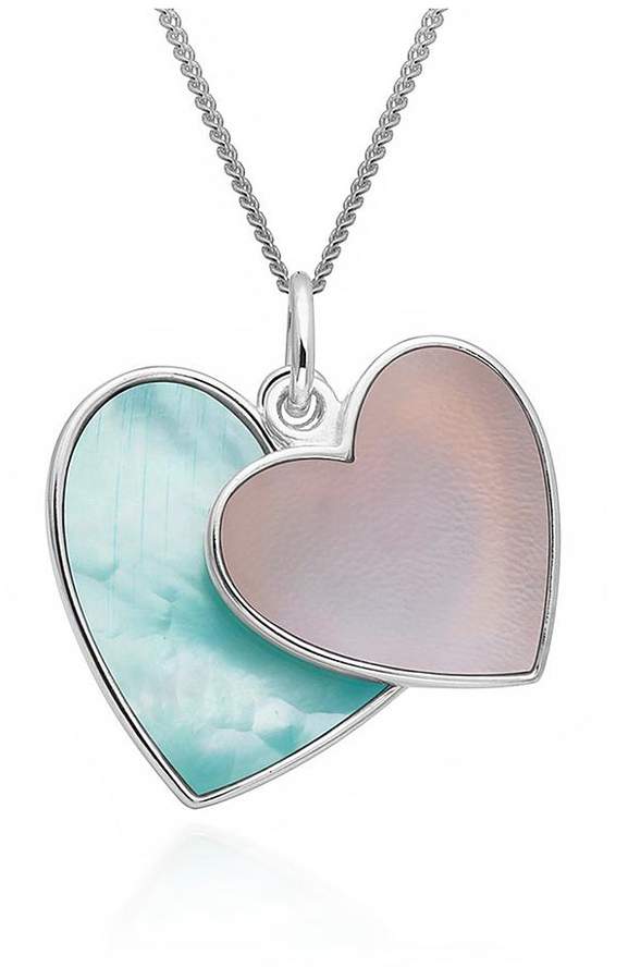 Love PEARL Sterling Silver Blue And Pink Mother Of Pearl Heart Pendant