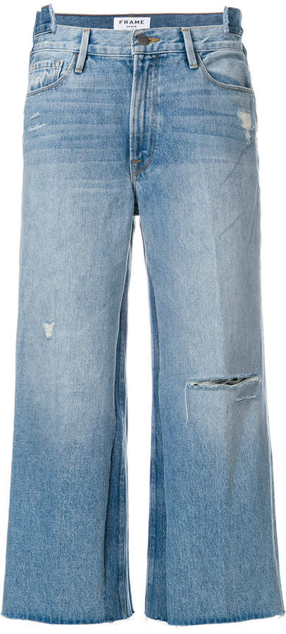 distressed denim culottes