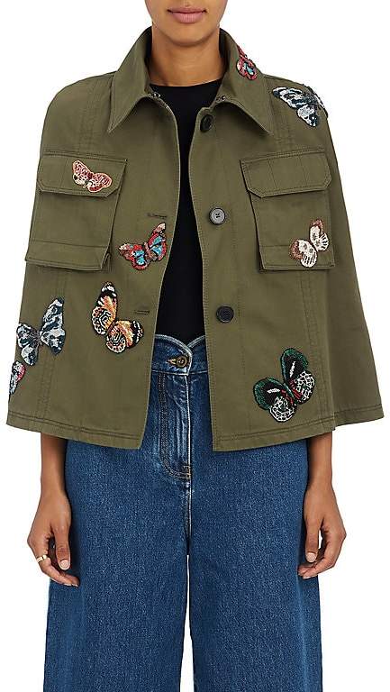 Women's Butterfly Beaded Cotton Twill Cape