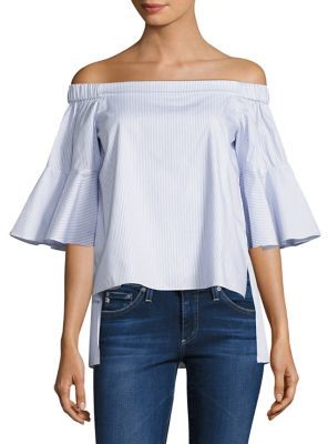 Shane Striped Off-The-Shoulder Bell Sleeves Cotton Top