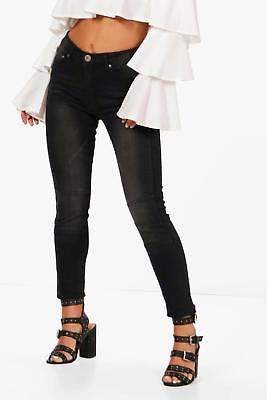 Damen Petite Jojo Röhrenjeans in Used-Optik mit hohem Bund in Schwarz