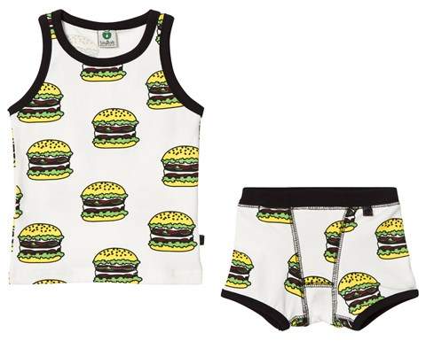 Småfolk Cream Burgers Print Top and Underwear Set