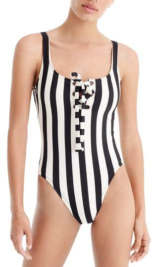 J. CREW Stripe Lace-Up One-Piece Swimsuit