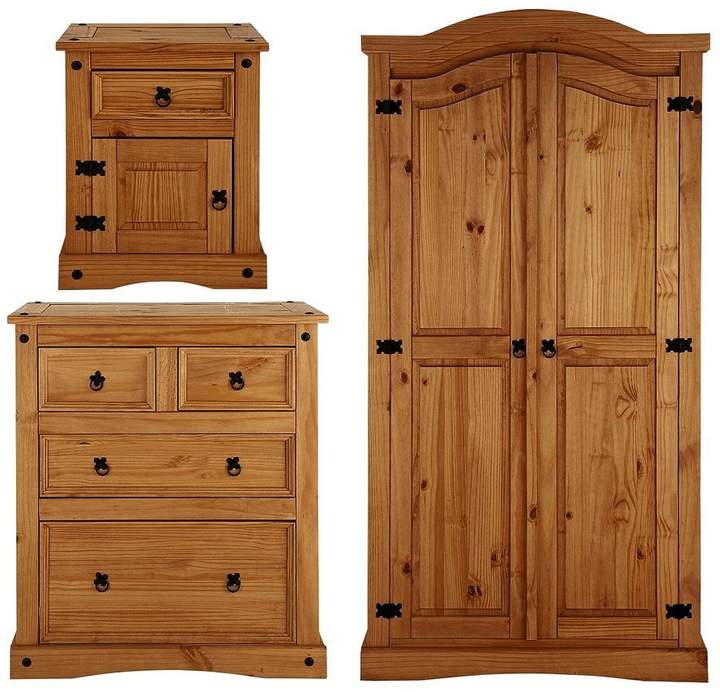Corona 3-Piece Bedroom Furniture Set - Wardrobe, 2 + 2 Drawer Chest And Bedside Cabinet