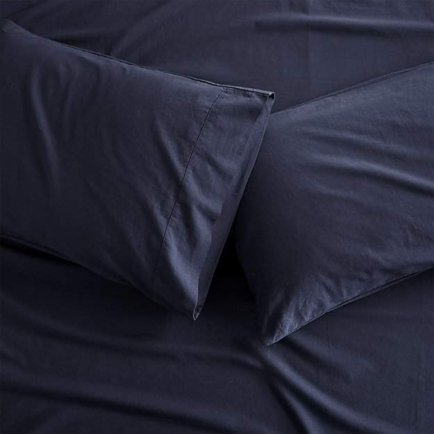 Set of 2 Brushed Navy Flannel Standard Pillowcases