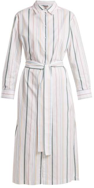 ASCENO Point-collar striped cotton shirtdress