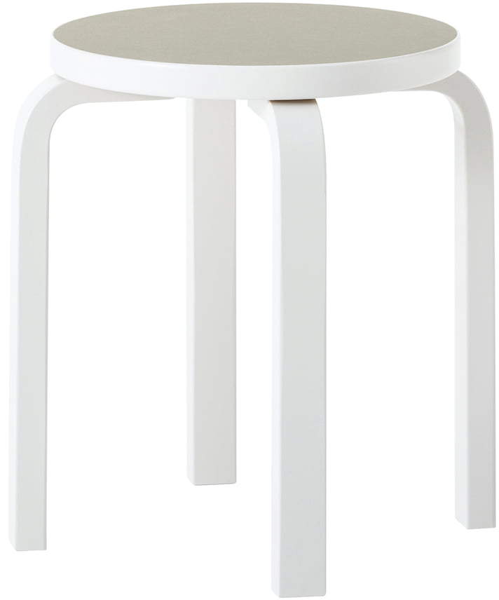 E60 Hocker, Beine stein-weiß lackiert / Sitz Linoleum, kiesel (4175)