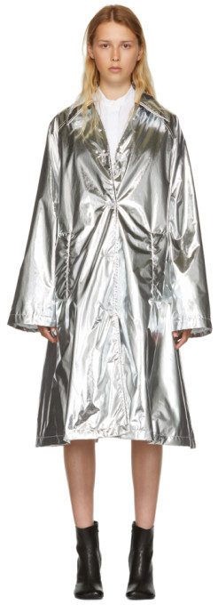 Silver Shiny A-Line Trench Coat