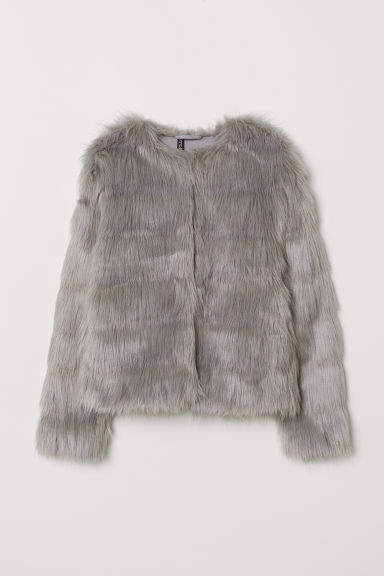 H&M - Short Faux Fur Jacket - Gray