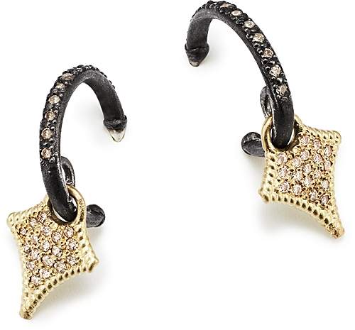 18K Yellow Gold & Blackened Sterling Silver Old World Cravelli Champagne Diamond Drop Huggie Earrings