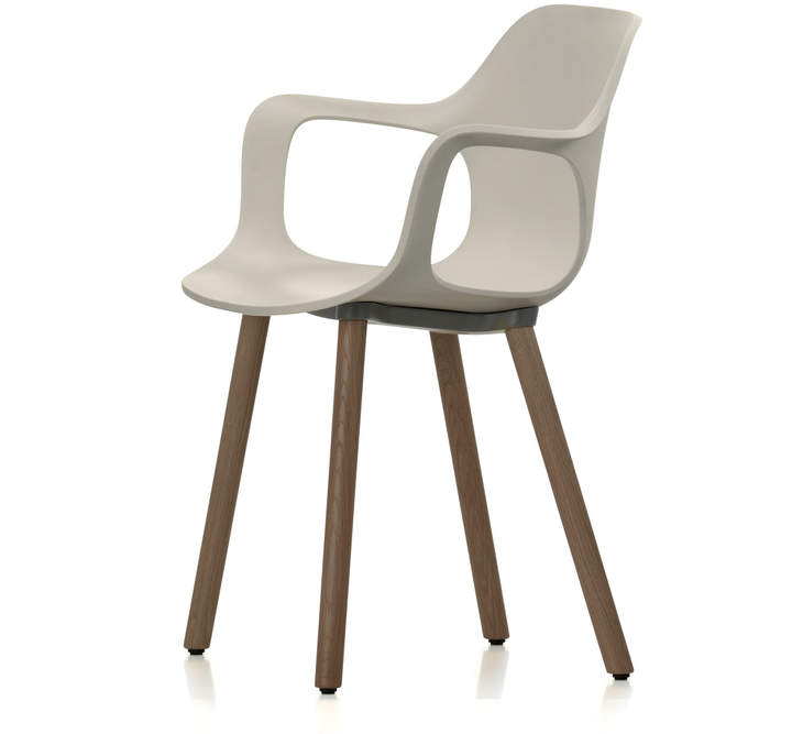 Hal Wood Armlehnstuhl, warmgrey / Nussbaum schwarz pigmentiert, Kunststoffgleiter basic dark (Teppichboden)