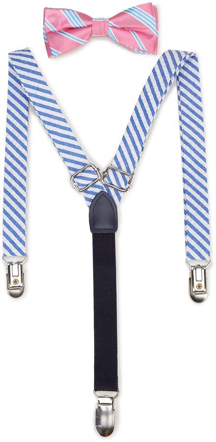 Striped Bow Tie & Chambray Suspenders Set