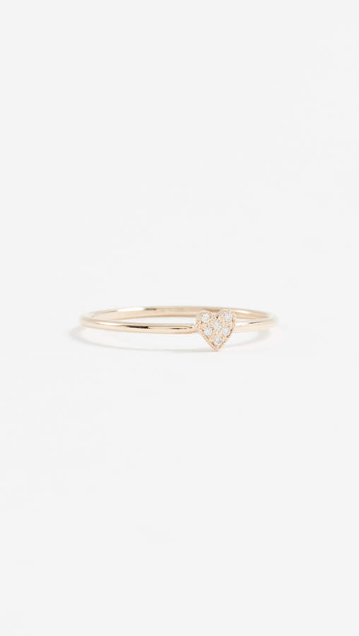 Zoe Chicco 14K Gold Single Heart Ring with White Pave Diamonds