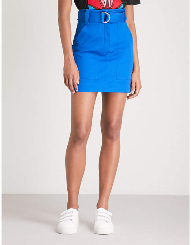 Belted high-rise cotton-twill mini skirt