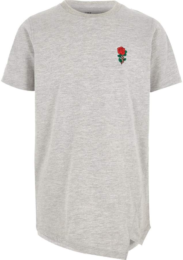 Boys Grey marl rose embroidered T-shirt