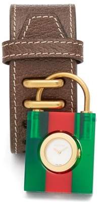 Web-stripe Plexiglas padlock leather watch