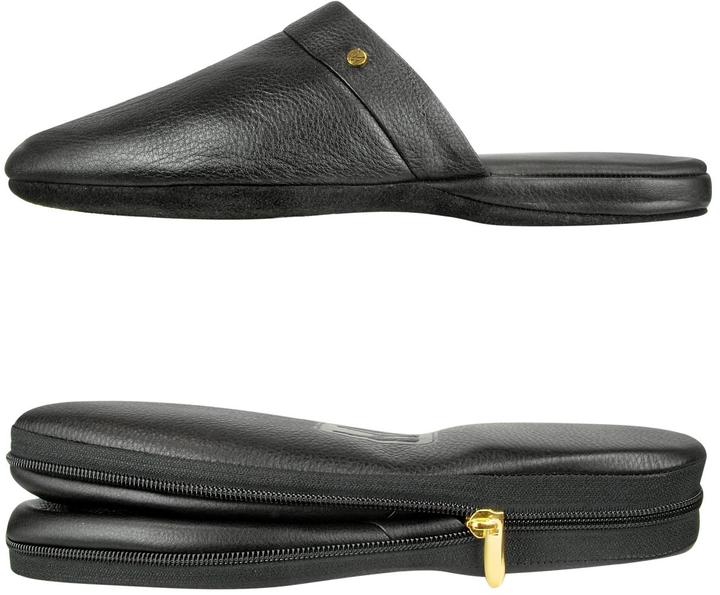 Moreschi Amerigo Black Calf Leather Travel Slippers w/Case