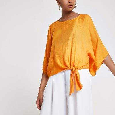 Womens Yellow knot side T-shirt