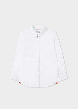 Boys' 8+ Years White Cotton Shirt With 'Artist Stripe' Cuff Lining