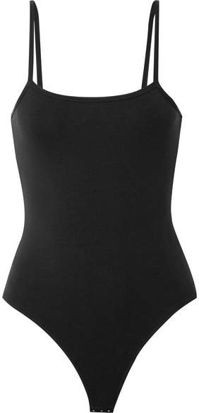 Stretch-pima Cotton Jersey Thong Bodysuit - Black