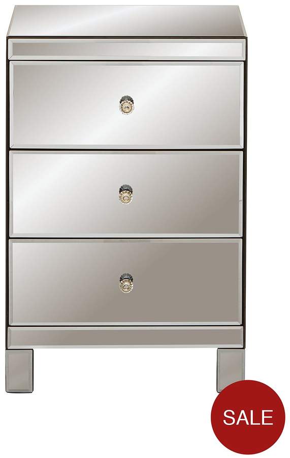 Ideal Home Parisian Ready Assembled Smoked Mirror 3 Drawer Bedside Cabinet