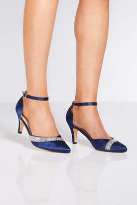 navy satin evening shoes