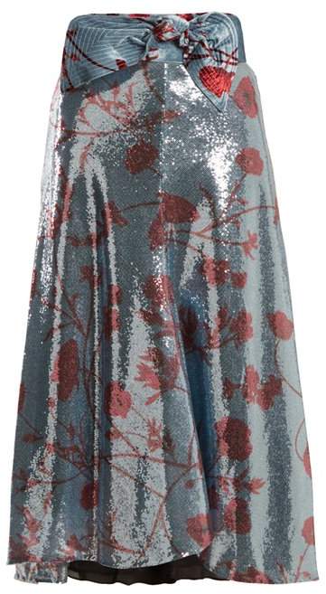JOHANNA ORTIZ Bow-detail floral-print sequin-embellished skirt
