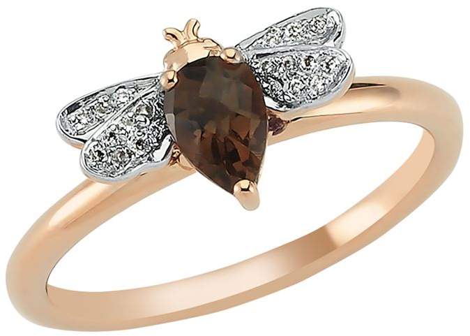 Bee Goddess Rose Gold Diamond and Smoky Topaz Queen Bee Ring