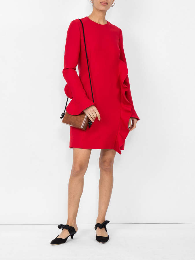 Red wool dress with ruffle