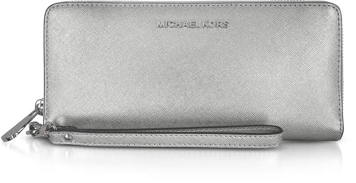 Michael Kors Jet Set Travel Large Silver Metallic Leather Continental Wallet - ONE COLOR - STYLE