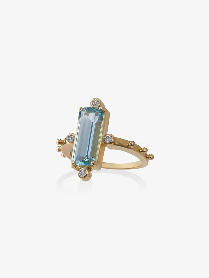Jessie Western 18k gold ring with aquamarine and diamond