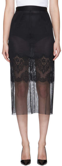 Black Mesh and Lace Pencil Skirt