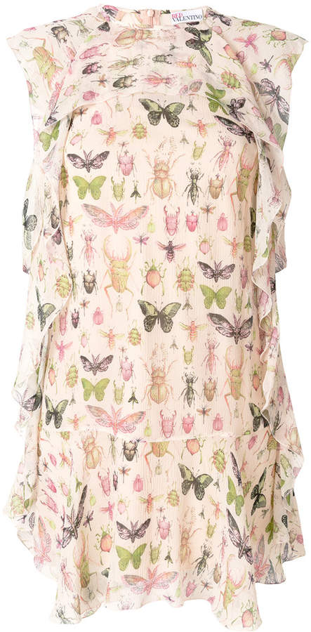 insect print ruffled dress