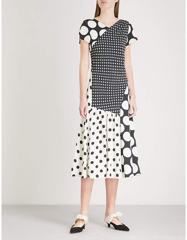 Finery London Haldane polka dot panel crepe dress