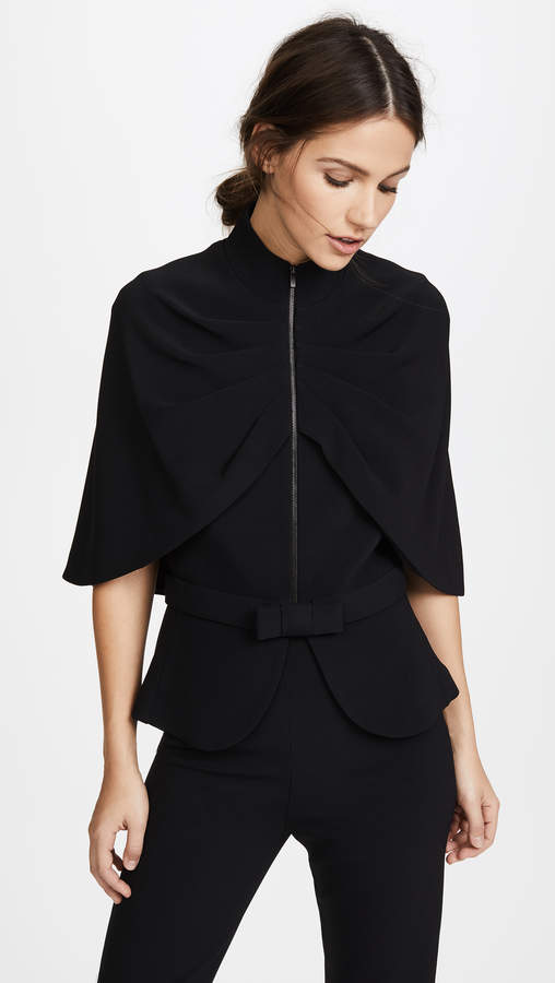 Brandon Maxwell Cape Jacket with Bow Belt