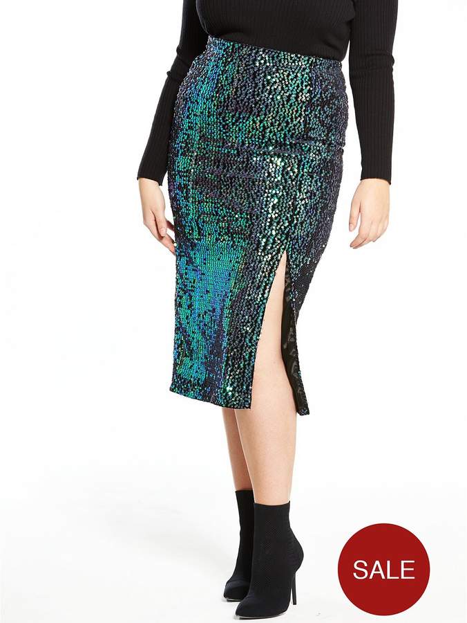 LOST INK CURVE Sequin Pencil Skirt - Navy