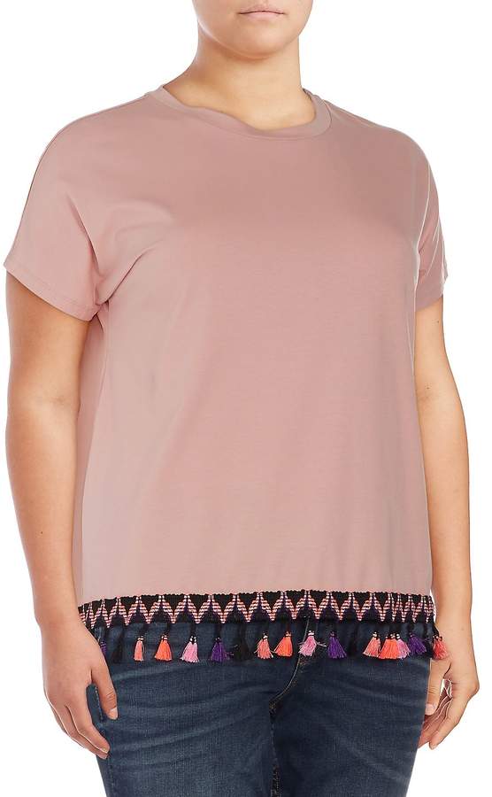 Lea & Viola Women's Tassel Short-Sleeve Tee - Blush, Size 1x (14-16)