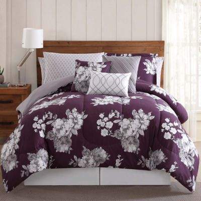 Peony Garden 12-Piece King Comforter Set in Purple