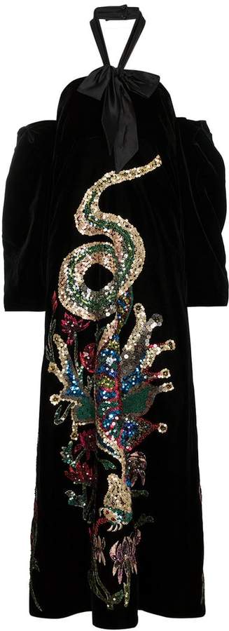 Sequin Embroidered Velvet Gown