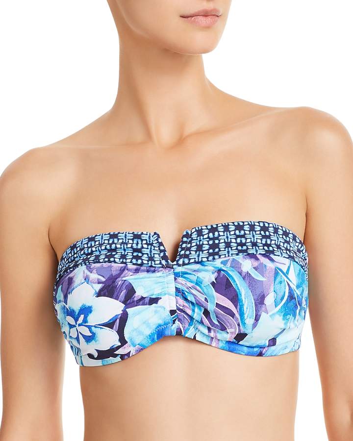 Aqua Petals Shirred Bandeau Bikini Top