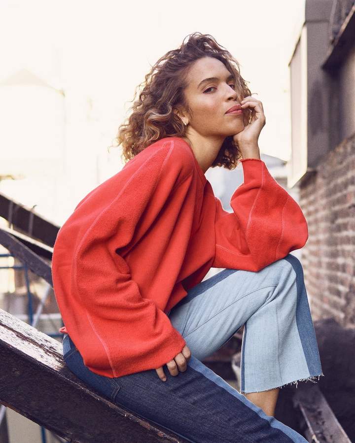 Flare Sleeve Crop Sweatshirt in Poppy