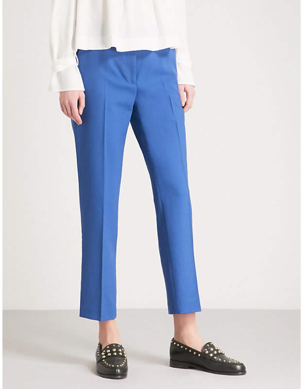 Tapered cropped high-rise wool-blend trousers