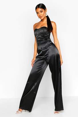 boohoo Satin Bandeau Wide Leg Jumpsuit