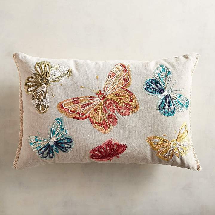 Embroidered Multi Butterflies Lumbar Pillow