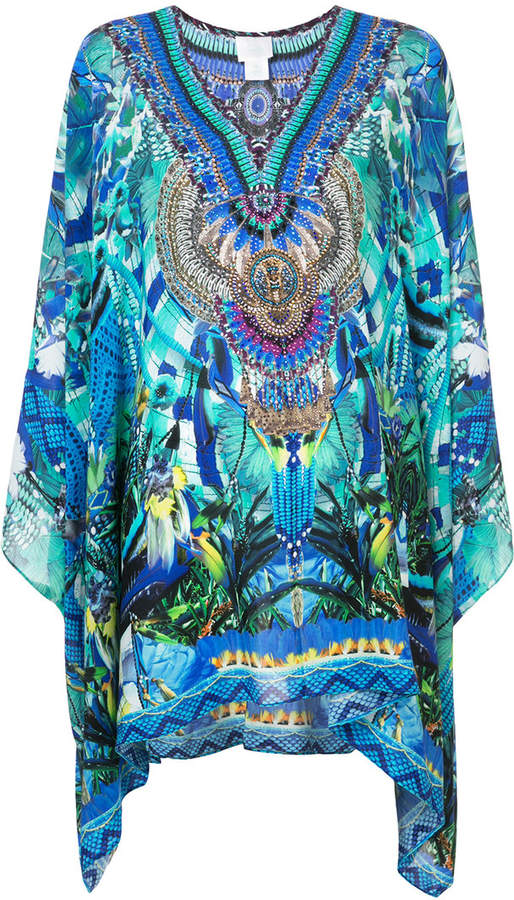 multi-print flared dress