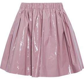 Pleated Coated Cotton-Blend Mini Skirt