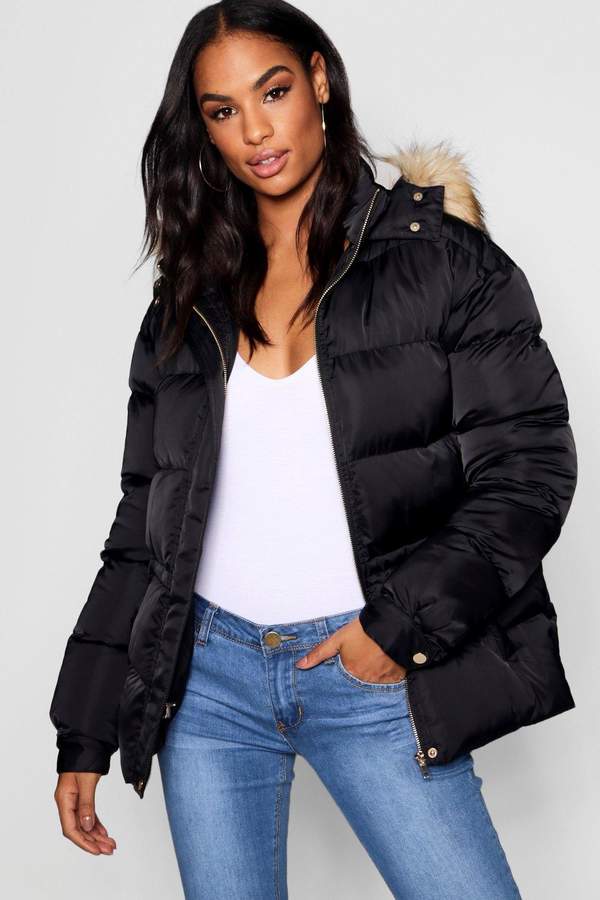 Tall Padded Jacket With Faux Fur Hood