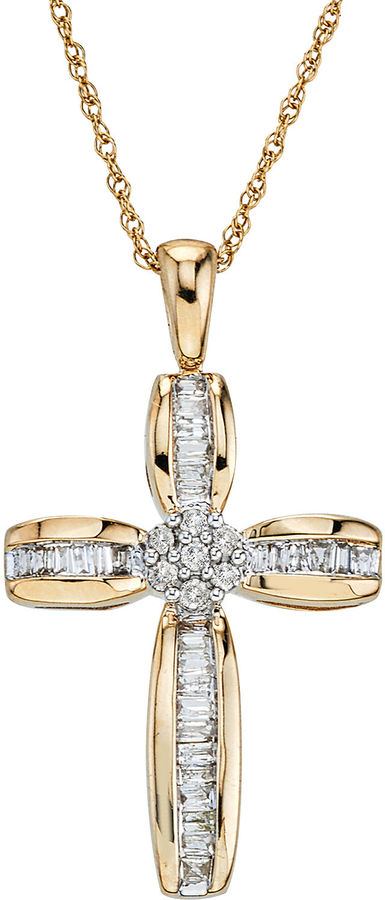 JCPenney FINE JEWELRY diamond blossom 1/5 CT. T.W. Diamond 10K Yellow Gold Cross Pendant ...