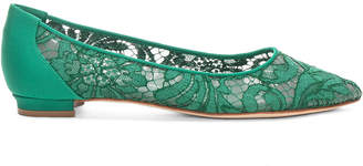 Manolo Blahnik Tittola Lace 10 Pea Flat in Emerald Green Marescot | FWRD