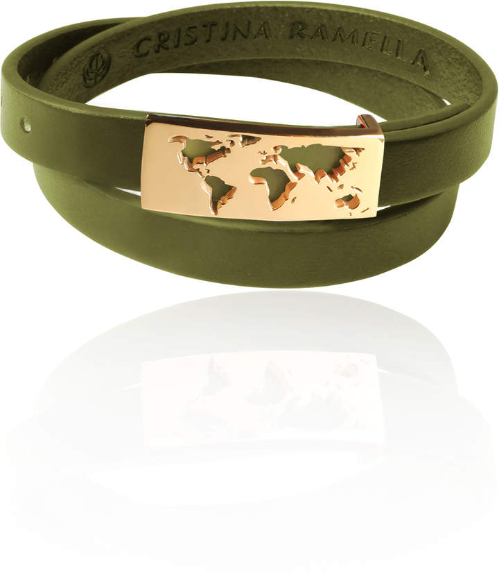 Cristina Ramella World Inspired Jewelry 24K Gold Plated Map Leather Wrap Bracelet